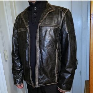Cody James Buffalo Leather Moto Jacket Men’s XL Black Distressed